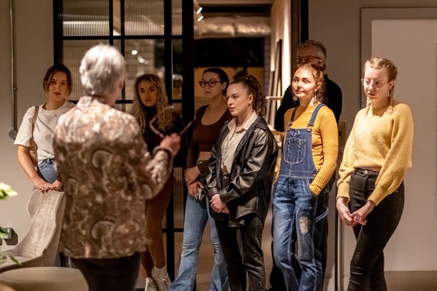 Melanie Thomas presenting to a group of students in the Material Source Studio showroom in Manchester