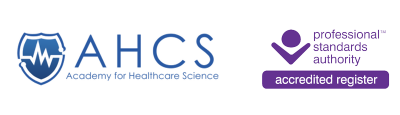Academy For Healthcare Science (AHCS) logo and Professional Standards Authority (PSA) logo