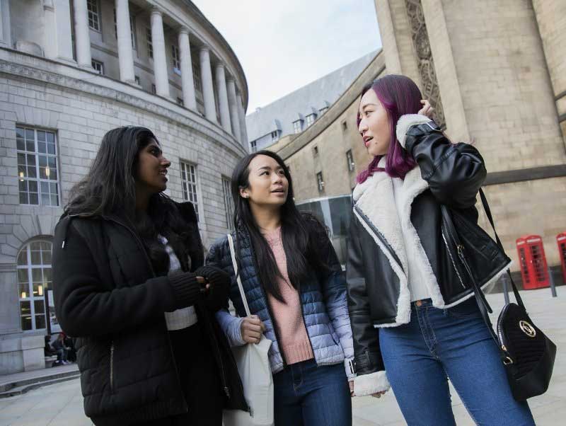 International students outside the Central Library in the city centre