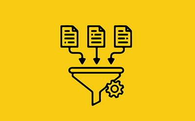 Illustration to represent a document flowchart on a yellow background