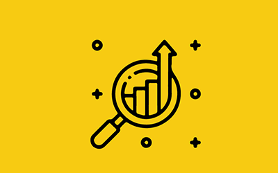 Illustration to represent a chart and magnifying glass on a yellow background