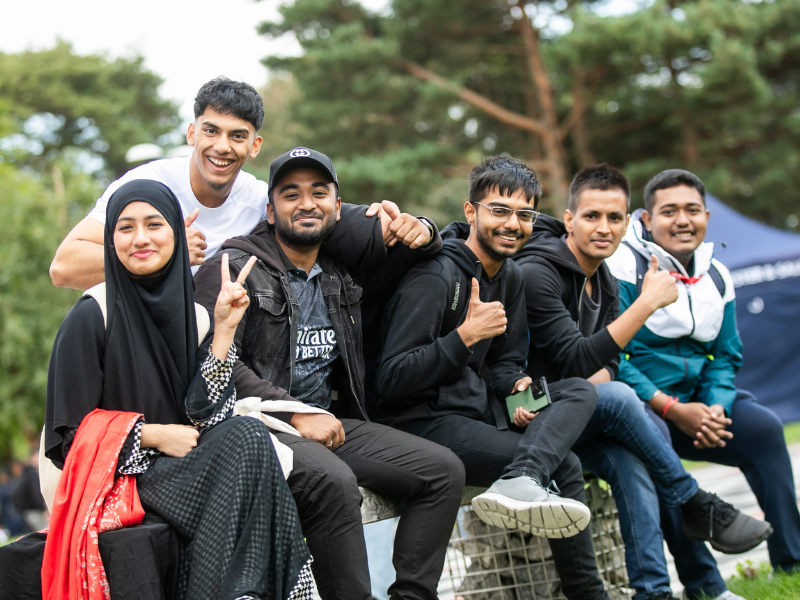 Students smiling at welcome