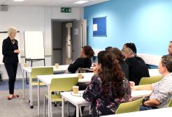 Ruth May, Chief Nursing Officer for England, talks to students at the University of Salford