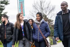Salford International students walking together