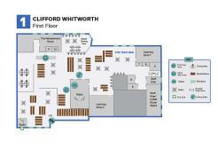 A map of the first floor of the Clifford Whitworth Library