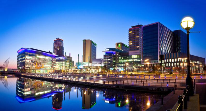 MediaCity skyline at night