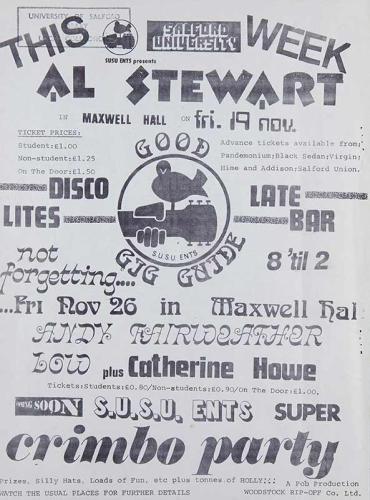 A poster from the archives showing entertainment events at the University