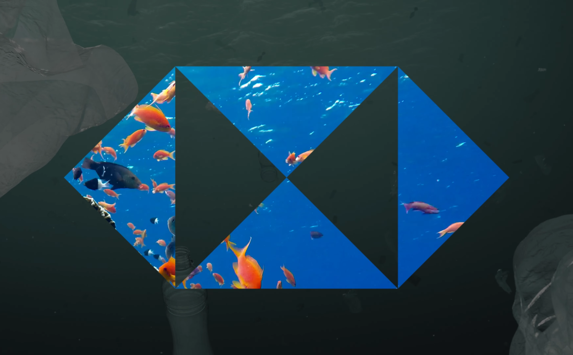 Fish swim around the HSBC logo